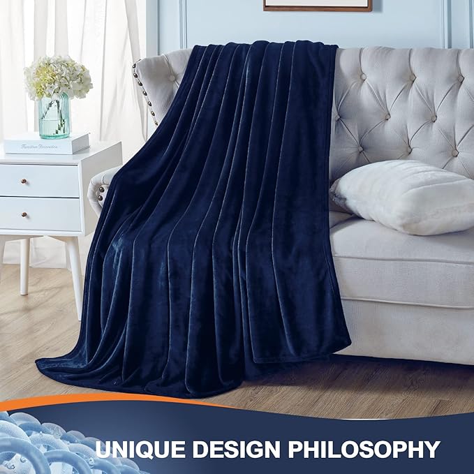 Walensee Fleece Blanket Plush Throw Fuzzy Lightweight (XL-Twin Size 66x90 Navy Blue) Super Soft Microfiber Flannel Blankets for Couch, Bed, Sofa Ultra Luxurious Warm and Cozy for All Seasons