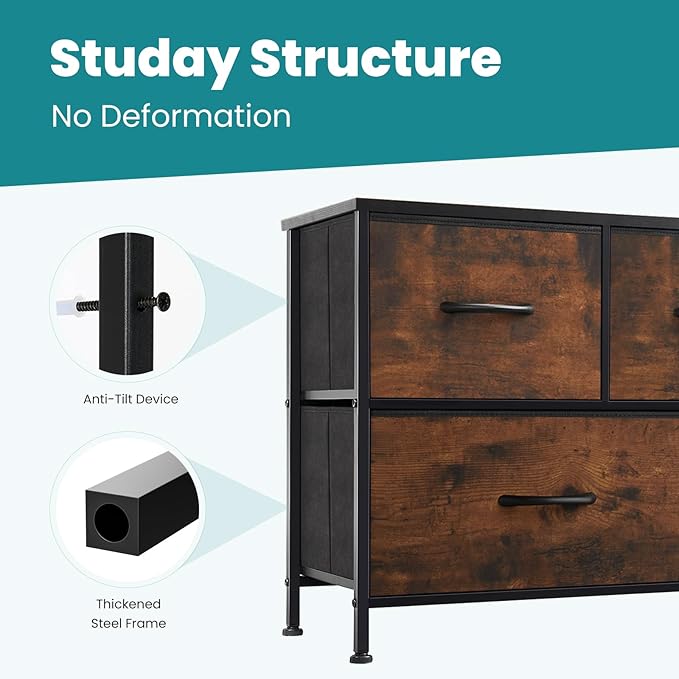 OLIXIS Dresser for Bedroom with 5 Drawers, Wide Chest of Drawers, Fabric Bedroom Dresser with Drawer Organizer, Storage Organizer Unit with Fabric Bins for Closet, Living Room, Hallway, Classic Black