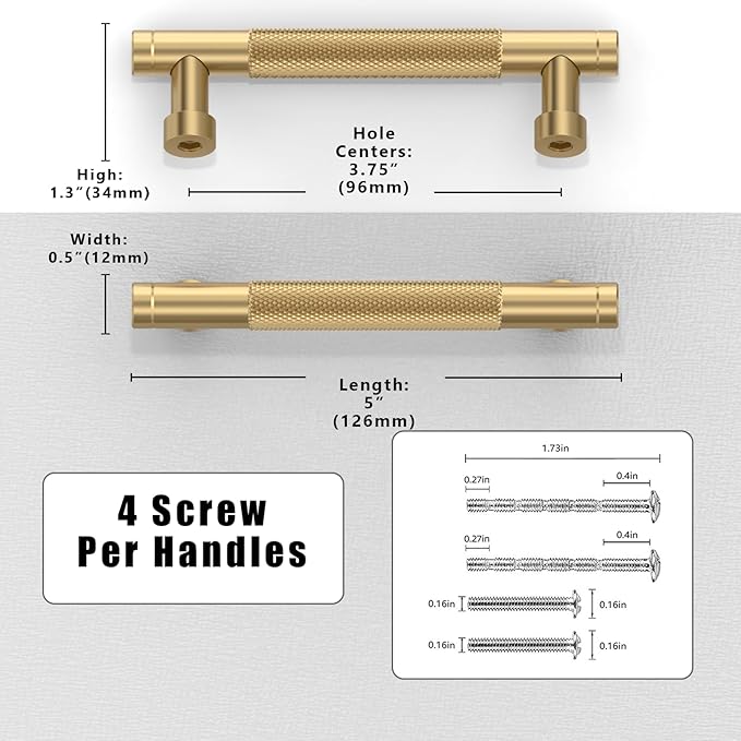 10 Pack Champagne Bronze Knurled Cabinet Pulls 3.75 Inch(96mm) Kitchen Cabinet Handles Solid Zinc Alloy Cabinet Hardware Drawer Pulls