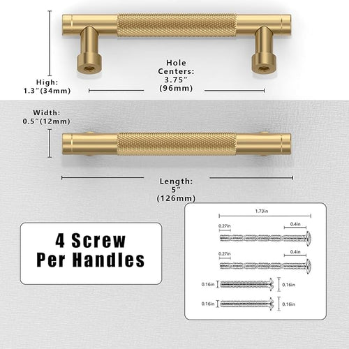 10 Pack Champagne Bronze Knurled Cabinet Pulls 3.75 Inch(96mm) Kitchen Cabinet Handles Solid Zinc Alloy Cabinet Hardware Drawer Pulls