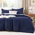 Litanika Comforters Navy Blue Super King Plus Size, 3 Pieces Lightweight Solid Bedding Set & Collections, All Season Fluffy Bed Set (128x120In Comforter & 2 Pillowcases)