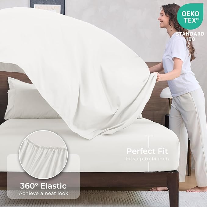 HEVUMYI Ivory King Comforter Set - 7-Piece All Season Bed in a Bag King, Ultra Soft Bedding Set with Comforter, Flat Sheet, Fitted Sheet, Pillowcases, Pillow Shams