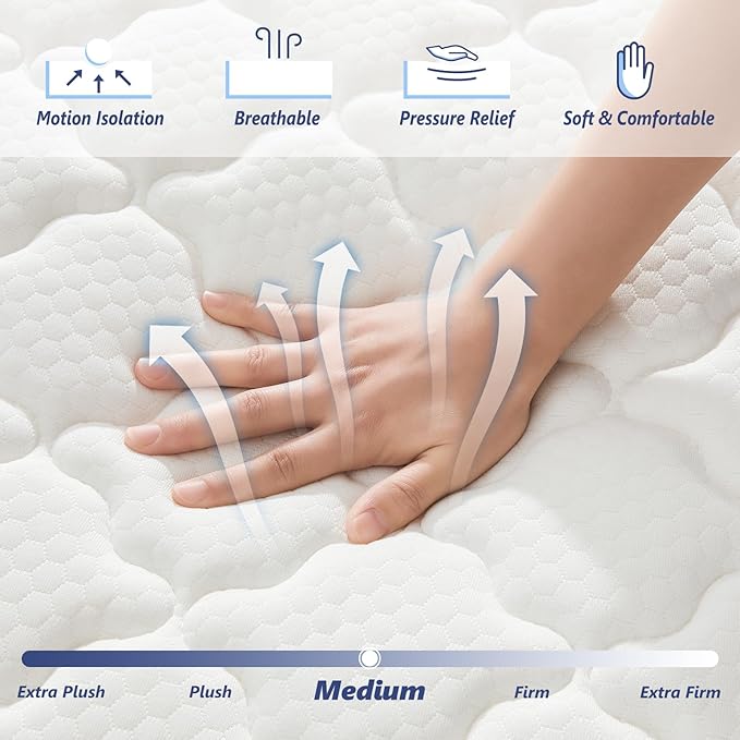 King Mattress 12 Inch King Size Mattress - Memory Foam & Pocket Coils Springs, Pressure Relief, Medium Firm Comfort, Motion Isolation, Ideal for All Sleep Positions, CertiPUR-US Certified