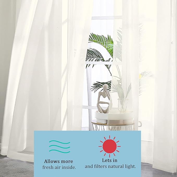 OWENIE Sheer Curtains Living Room 54 inches Long, Rod Pocket Curtain Sheers Bedroom, Light Filtering Voile Panels Drapes Basement Small Window Treatments 2 Panels, 42" W x 54" L, Ivory