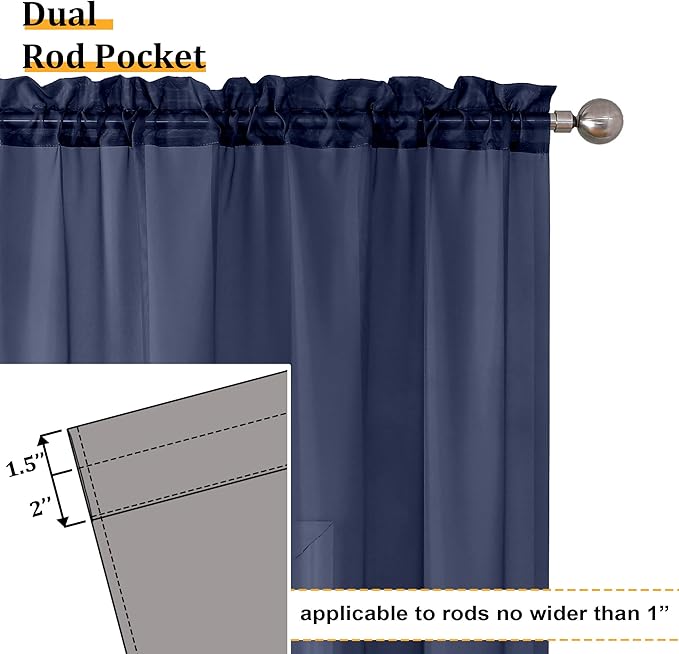 Aiyufeng Navy Blue Sheer Curtains 90 inch Length 2 Panels Set, Airy Soft-Touching Rod Pocket Voile Drapes for Living Room/Bedroom, Each 42W x 90L