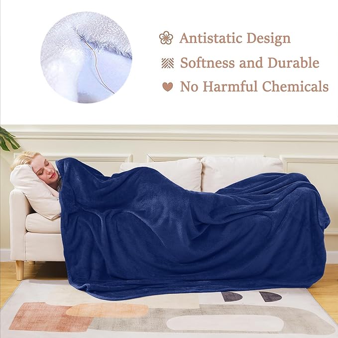 Soft King Size Blanket All Season Warm Fuzzy Microplush Lightweight Thermal Fleece Blankets for Couch Bed Sofa,90x108 Inches,Royal Blue