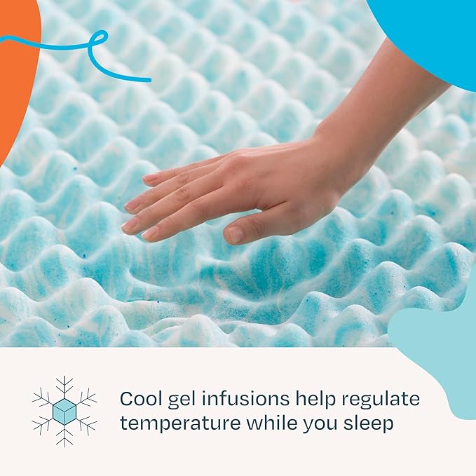 Linenspa 2 Inch Convoluted Gel Swirl Memory Foam Mattress Topper - Promotes Airflow - Relieves Pressure Points - King