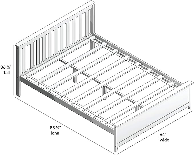 Max & Lily Queen Bed Frame with Slatted Headboard, Solid Wood Platform Bed for Kids, No Box Spring Needed, Easy Assembly, White