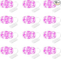 12-Pack LED Fairy Lights 7 Feet Battery Powered Waterproof Silver Wire 20 Slim Copper Wire Pastel Lights for DIY Wedding Party Bedroom Patio Easter Christmas (Pink)