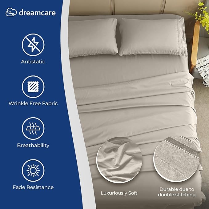 DREAMCARE California King Sheet Sets - Cooling Bed Sheets - 4pcs Set - up to 15" Deep Pocket Cal King Sheets - California King Sheets - Soft & Lasting 100% Brushed Polyester with Side Pocket - Ivory