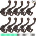 Peohud 10 Pack Cast Iron Coat Hooks, Rustic Wall Hooks, Wall Mounted Farmhouse Coat Hangers, Heavy Duty Double Hooks for Hanging Coats, Bags, Caps, Hats, Towels, Keys
