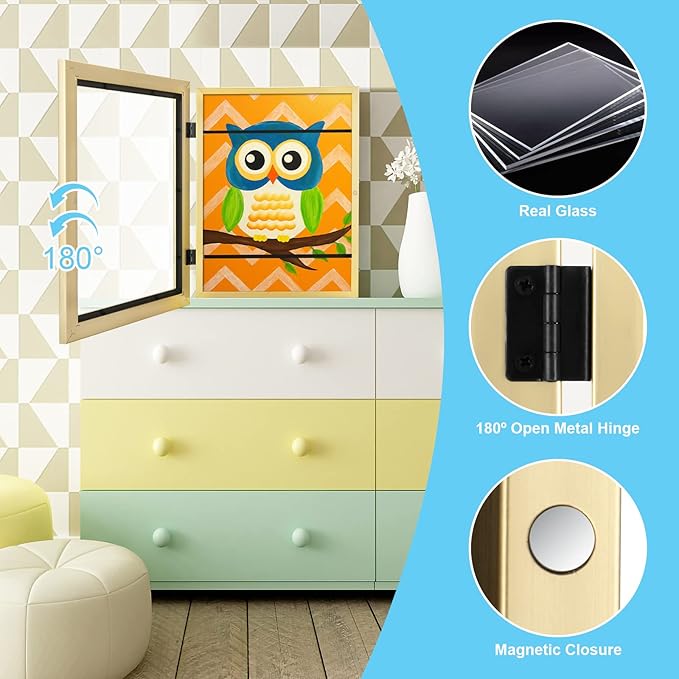 [3Pack] Kids Art Frames, 9x12 Front Opening Kids Artwork Frames Changeable, Gold Artwork Display Storage Frame for Wall, Holds 50 Pcs, for 3D Picture, Crafts, Children Drawing, Hanging Art, Portfolio