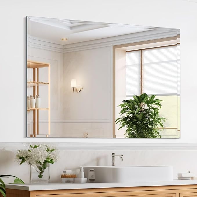 Frameless Mirror for Bathroom Vanity,24x32in Wall Mounted Mirrors for Over Sink Decorative Rectangular Frameless Mirror,With Polished Edge,Hangs Horizontally Or Vertically,Entryways,Room,Shatterproof