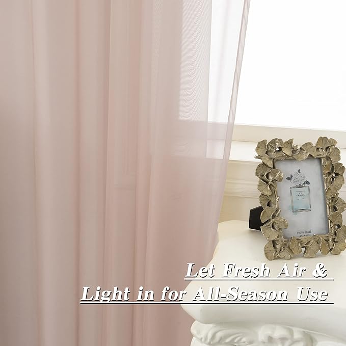 HUTO Blush Pink Sheer Curtains 72 inches Long for Bedroom Top Rod Pocket Sheer Window Panels Curtains for Nursery Living Room 52 by 72 Inch Length Set of 2 Panels