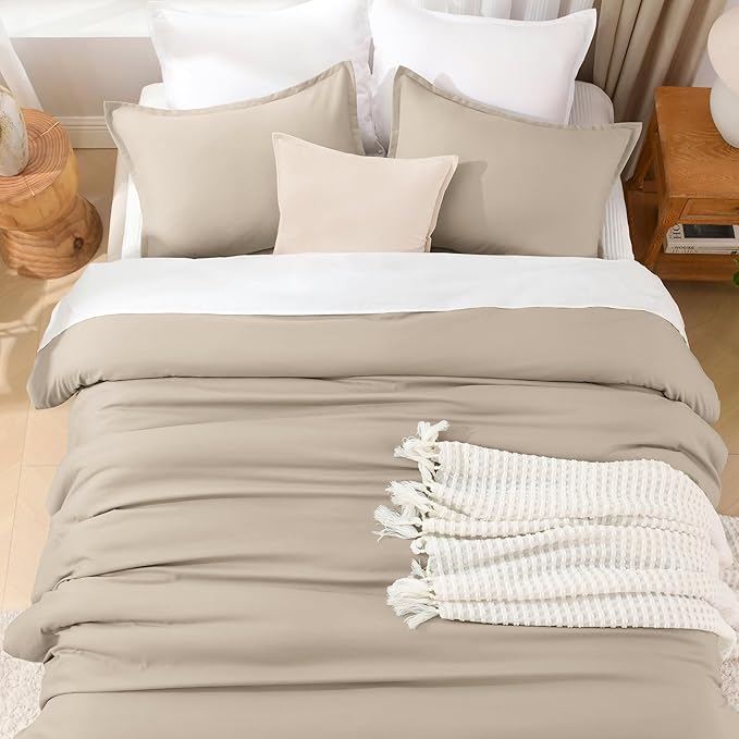 Litanika Khaki Comforter Set Twin/Twin XL Size, 2 Pieces Solid Bedding Comforter Set, All Season Down Alternative Bed Set (66x90In Comforter & 1 Pillowcase)
