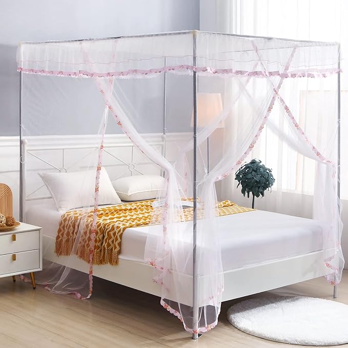 Canopy Bed Curtains Twin - 4 Corner Canopy for Beds, Bed Canopy for Girls Adult, Bedroom Decor (Twin Size, White)