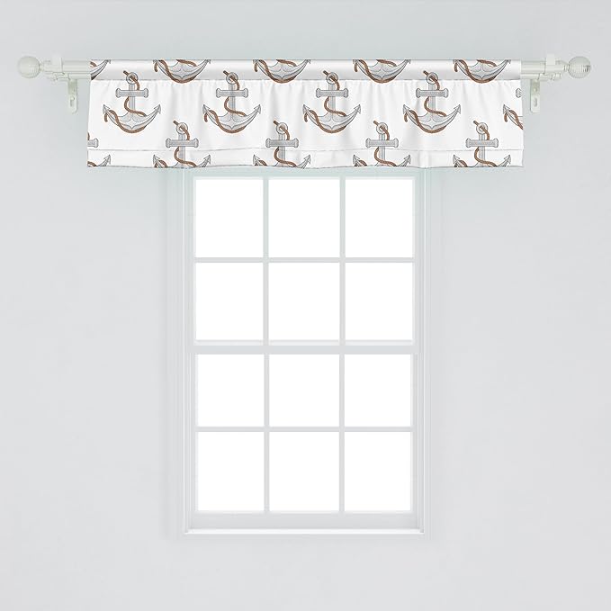Ambesonne Vintage Nautical Tattoo Window Valance Pack of 2, Repetitive Anchor and Motif Maritime Pattern, Rod Pocket Curtain Valances for Kitchen Bedroom, 42" X 12", Pale Cinnamon Pale Grey