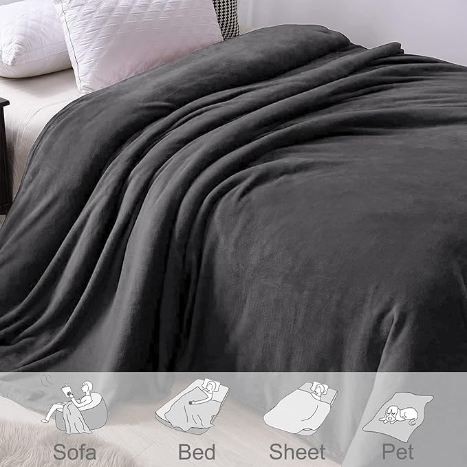 Exclusivo Mezcla Fleece Blanket King Size for Bed, Super Soft and Warm, All Season Use, Cozy, Plush, Lightweight, 90x104 Inches, Dark Grey