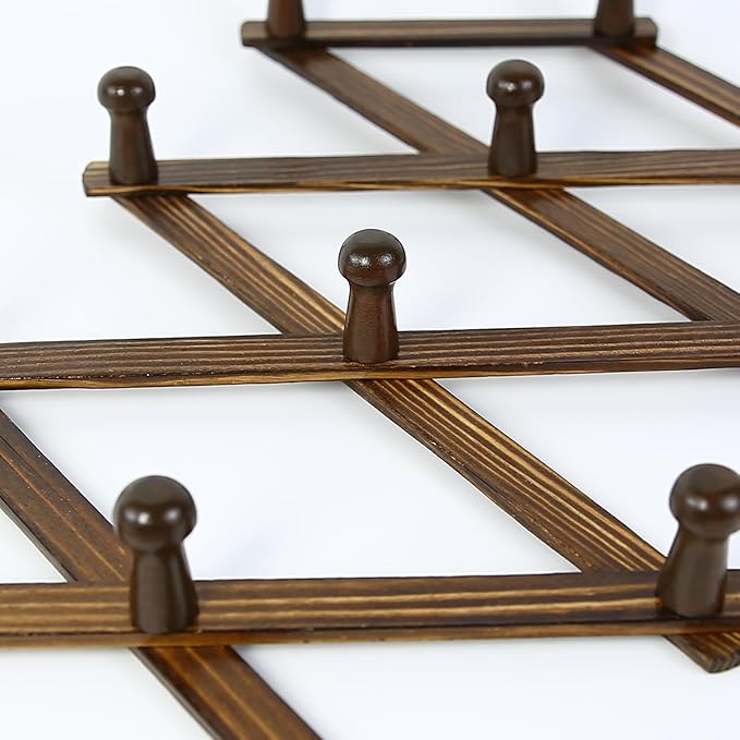 AMAPON Accordion Style Expandable Wall Wooden Coat Rack 13 Hooks (Pegs) Hang Hats Jackets Coffee Mug Purses Necklaces Towels Cap Leash Scarves Data Line Kitchenware (Walnut Color)