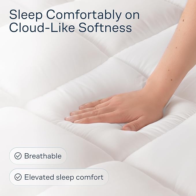 Cloud-Like King Mattress Topper - 100% Cotton Top Mattress Pad for Back Pain Relief - Breathable & Naturally Cooling for Hot Sleepers, White