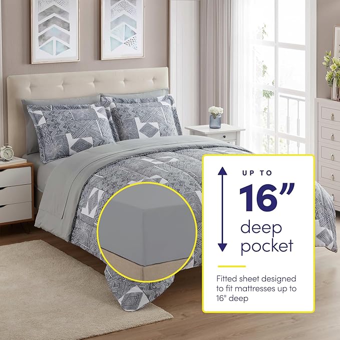 Sweet Home Collection 7 Piece Comforter Set Bag Solid Color All Season Soft Down Alternative Blanket & Luxurious Microfiber Bed Sheets, Tulsa, Full