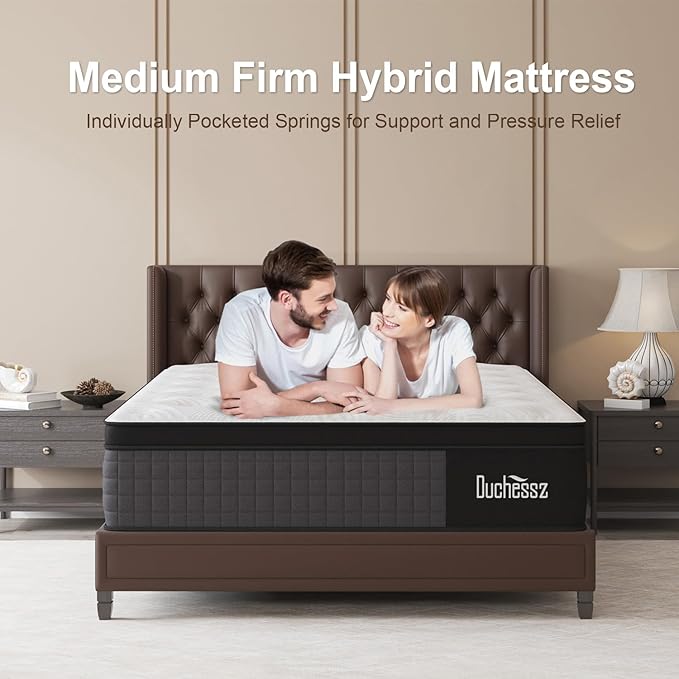 Hybrid Mattress with Gel Memory Foam and Individually Pocket Innerspring Mattresses Medium Firm for Motion Isolation, Edge Support, 100 Night Trial (10 Inch- Black & White, King)