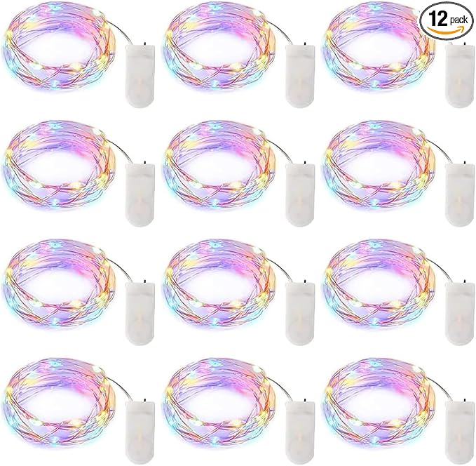 Brightown 12 Pack Easter Day Pastel LED Fairy Lights Battery Operated - Waterproof Silver Wire 7 ft 20 LED Firefly Lights for Easter Day Decor DIY Craft Party Bedroom