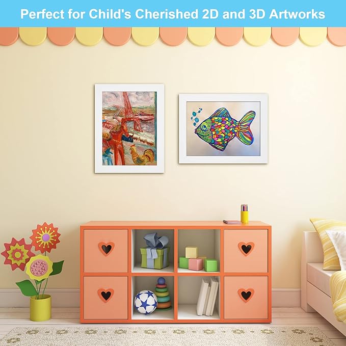 [3Pack] Kids Art Frames, 9x12 Front Opening Kids Artwork Frames Changeable, White Artwork Display Storage Frame for Wall, Holds 50 Pcs, for 3D Picture, Crafts, Children Drawing, Hanging Art, Portfolio