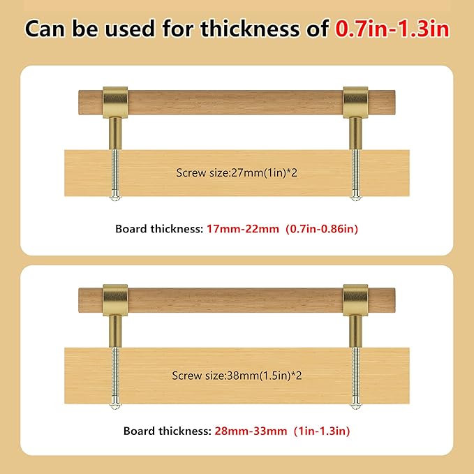 Wooden Drawer Pulls,10-Pack Beech Wood Drawer Handles Knobs,Suitable for Kitchen, Living Room, Bedroom, Bathroom and Other Scenes,Gold