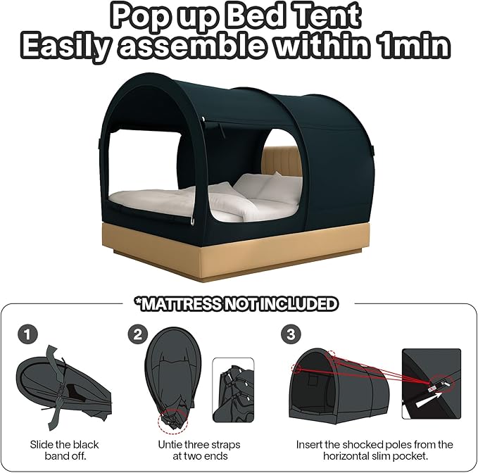 Alvantor Bed Tent Queen Blackout Sleeping Tent Bed for Adults Queen Size Beds Canopy Pop Up Indoor Tents Portable Dream Privacy Tents for Beds (Mattress Not Included)