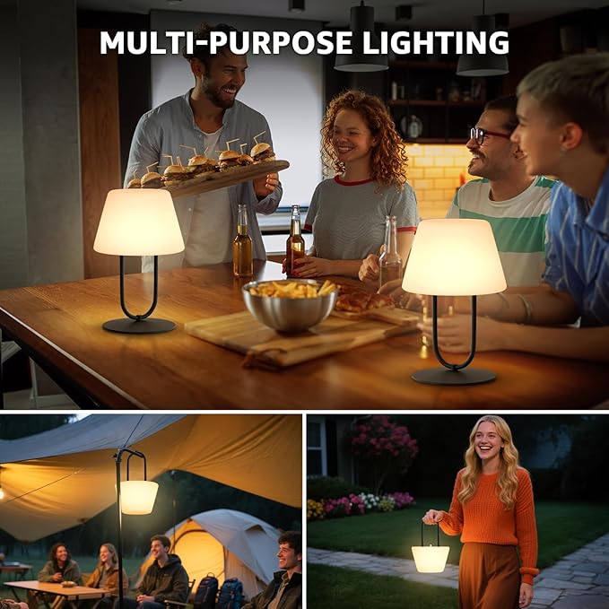FUYO Outdoor Cordless Table lamp Rechargeable, Portable Dimmable Night Lights, Water-Resistant Shower Lamps, Touch Bedside Lamp for Patio/Bedroom/Living Room/Indoor/Restaurant(Black)