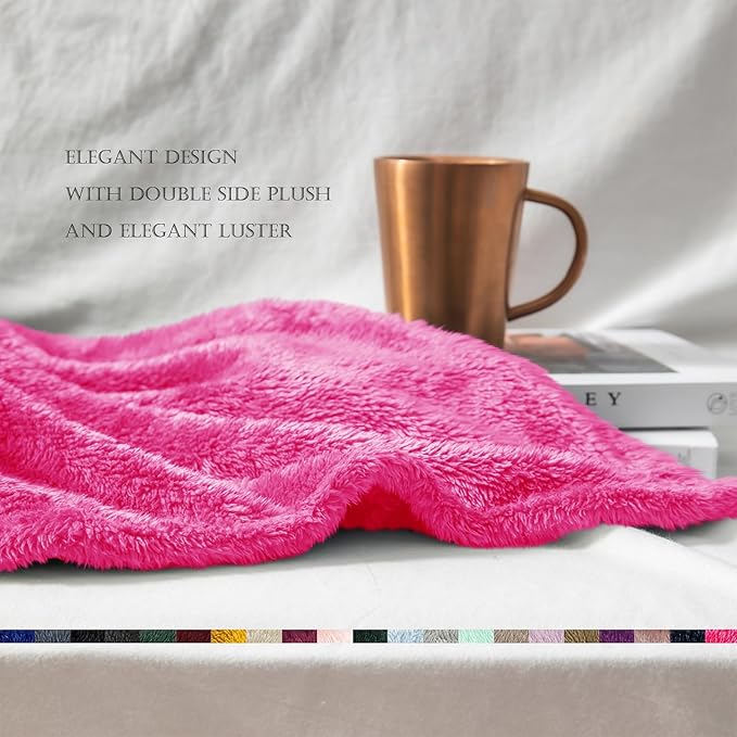 Exclusivo Mezcla Plush Fuzzy Fleece Throw Blanket Extra Large, Super Soft, Fluffy and Warm Blankets for Couch, Bed, Suitable for All Seasons (50x70 Inches, Hot Pink)