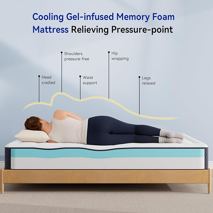 ONENICE 8 Inch Twin XL Size Mattress in a Box, Cooling Gel Memory Foam Plus Removable Pillowtop Mattress, Ergonomically Designed, CertiPUR-US Certified, Fiberglass-Free, Pressure Relief