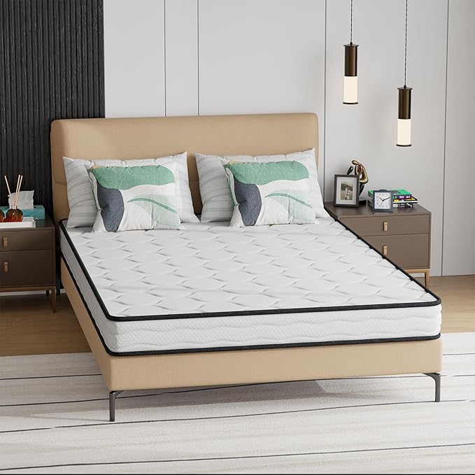 PayLessHere | 6 Inch Full Mattress | Medium Firm Hybrid Mattress | White | with High-Density Foam and Breathable Cover | Pocket Spring Design, Pressure Relief | Bed in a Box, CertiPUR-US Certified