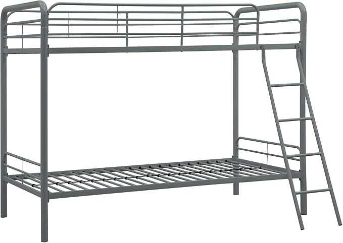 DHP Twin-Over-Twin Bunk Bed with Metal Frame and Ladder, Space-Saving Design, Silver Twin/Twin