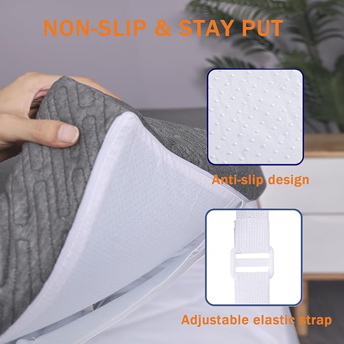 VALUXE 3 Inch Gel Memory Foam Mattress Topper Twin XL Size High Density Cooling Pad Pressure Relief Bed Topper Grey (with Removable & Washable Bamboo Cover)