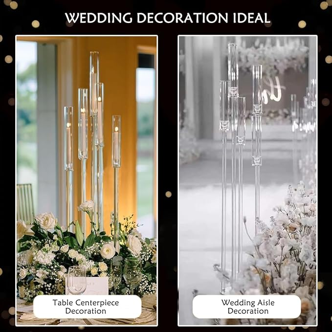 4pcs 5 Arm Acrylic Candelabra,Clear Candle Holder for Wedding,45.7inch Tall Floor Candle Holders for Ceremony Birthday Party Home Decoration Fit 0.8 LED Candles