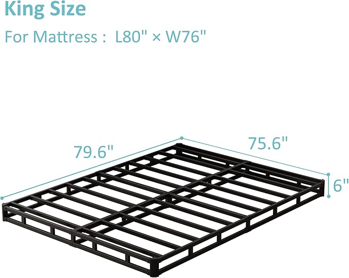 King Box Spring Bed Base 6 Inch, Low Profile Metal Box Spring King with Fabric Cover, 3000 Lbs Max Weight Capacity Mattress Foundation, Noise-Free, Easy Assembly