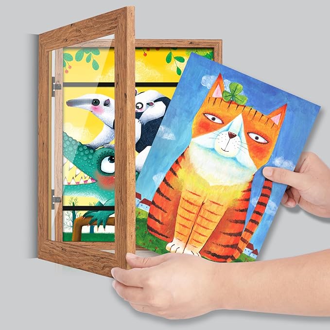 [3-Pack] Kids Art Frames, 8.5x11 Front Opening Kids Artwork Frames Changeable, Dark Woodgrain Artwork Display Storage Frame for Wall, Holds 50 Pcs, for 3D Picture, Crafts, Children Drawing, Hanging
