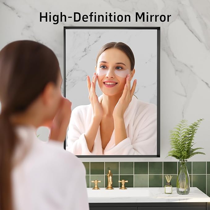 Black Vanity Wall Mirror, 22x 30 Inch Rectangular Bathroom Mirrors for Over Sink, Aluminum Metal Framed Mirror, Tempered Glass, Anti-Rust, (Horizontal/Vertical) 2Pack