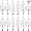 12-Pack E12 Candle Light Bulbs 40W Warm White 2500K, 380 Lumen Dimmable Chandelier Light Bulbs for Ceiling Fan, Pendants or Outdoor, CA10 Clear Candelabra Base Bulbs