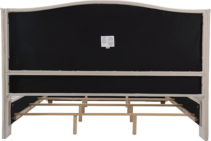 Jennifer Taylor Home Marcella Upholstered Shelter Headboard Bed Set, King, Sky Neutral Beige Polyester