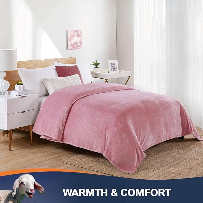 Walensee Fleece Blanket Plush Throw Fuzzy Lightweight (Throw Size 50x60 Blush) Super Soft Microfiber Flannel Blankets for Couch, Bed, Sofa Ultra Luxurious Warm and Cozy for All Seasons