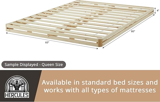 Hercules 4 Inch Low Profile Foundation Mattress Box Spring Replacement, Full