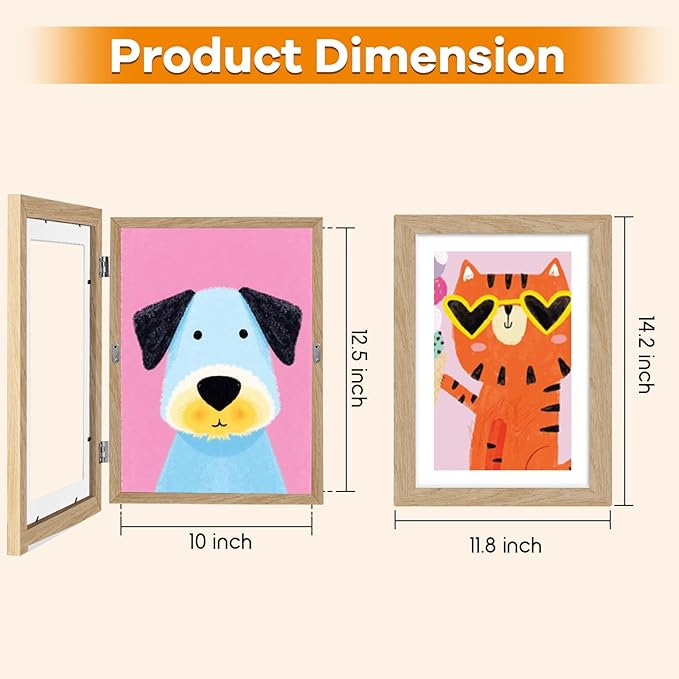 2 Pack Kids Artwork Frames Changeable 10 x 12.5 Inch Children Art Projects Kids Art Frames Front Opening Picture Display Frame, Wood