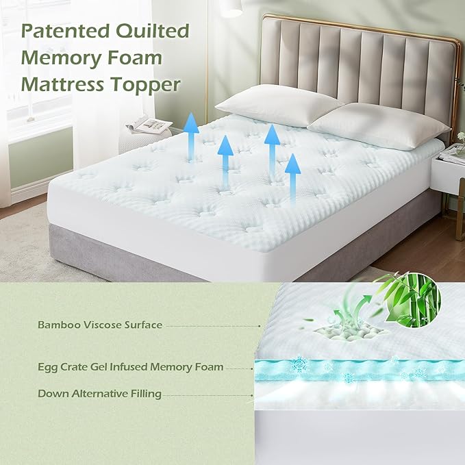 Hansleep California King Mattress Topper Viscose Derived from Bamboo, Memory Foam Pillow Top Mattress Topper Cal King with Deep Pocket, Breathable Mattress Pad for Back Pain Relief, 72" x 84", White