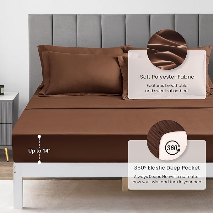 Love's cabin King Size Comforter Set Brown, 7 Pieces King Bed in a Bag, All Season Bedding Sets with 1 Comforter, 1 Flat Sheet, 1 Fitted Sheet, 2 Pillowcase and 2 Pillow Sham