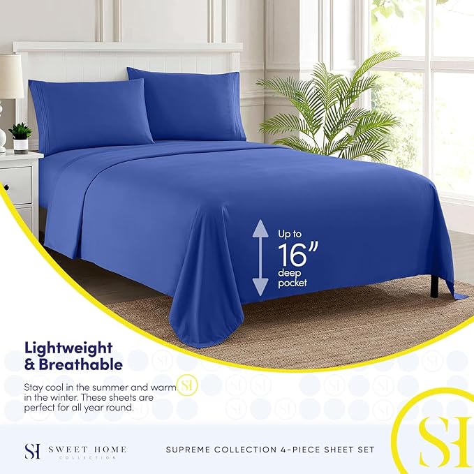 California King Sheet Sets - Breathable Luxury Sheets with Full Elastic & Secure Corner Straps Built In - 1800 Supreme Collection Deep Pocket Bedding Set, Sheet Set, California King, Royal Blue