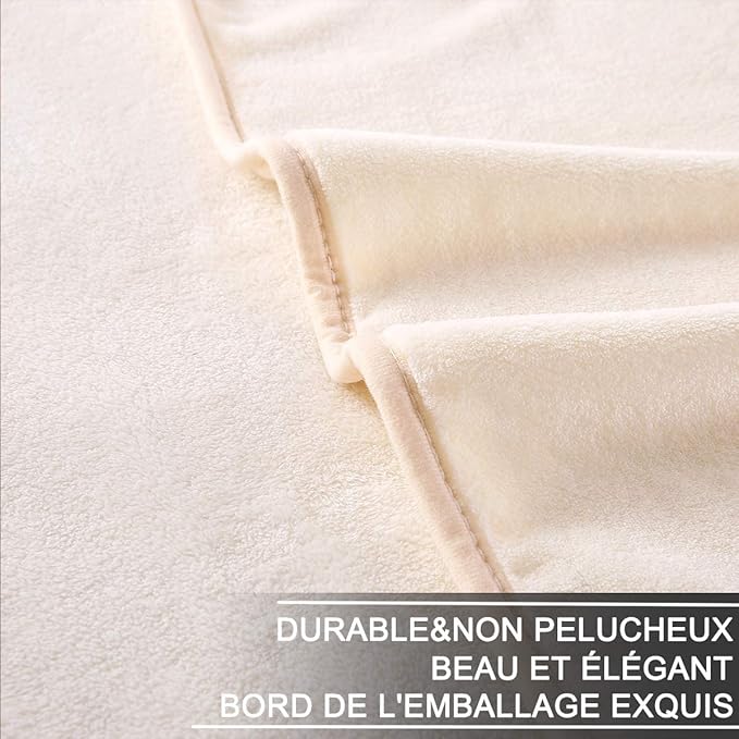 HOZY Soft Blanket Travel Size Fleece Warm Fuzzy Throw Blankets for The Bed Sofa Lightweight 350GSM Ivory 50"*61"