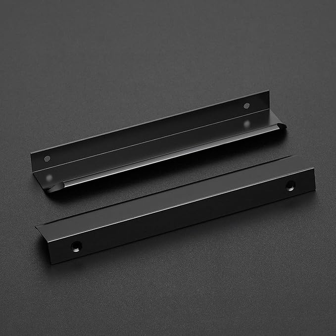 Ravinte Hardware 10 Pack Black Cabinet Handles, 7.8 Inch (200mm) Finger Edge Pulls, 6-1/4 Inch Hole Center, Finger Pulls for Cabinets